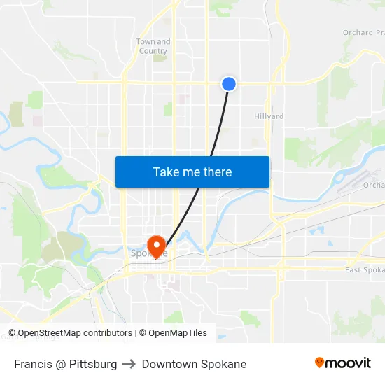 Francis @ Pittsburg to Downtown Spokane map