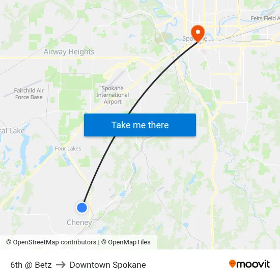 6th @ Betz to Downtown Spokane map
