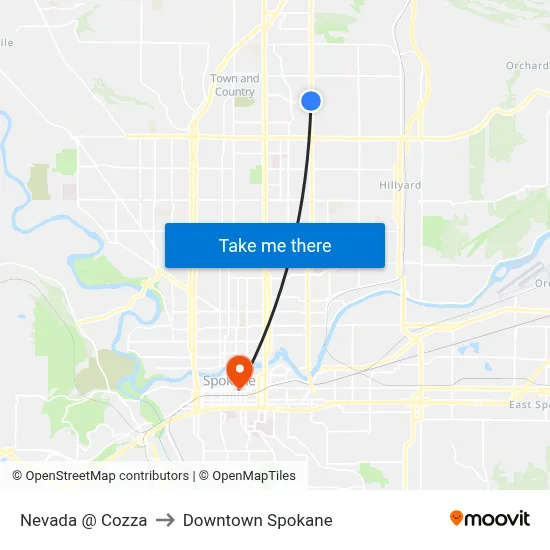 Nevada @ Cozza to Downtown Spokane map