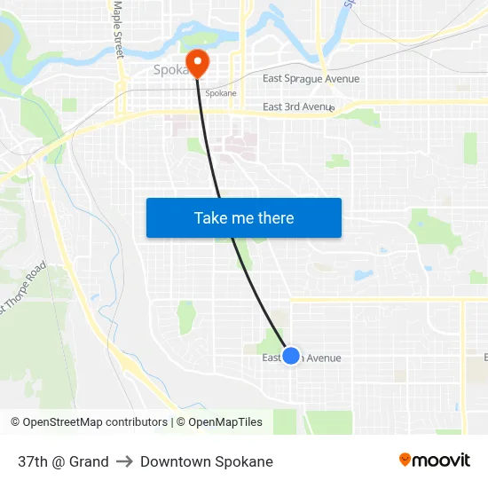 37th @ Grand to Downtown Spokane map