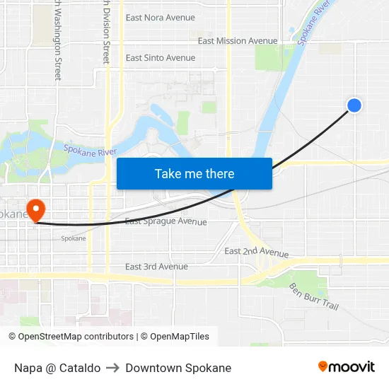 Napa @ Cataldo to Downtown Spokane map