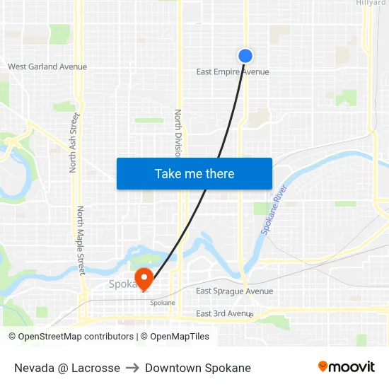 Nevada @ Lacrosse to Downtown Spokane map