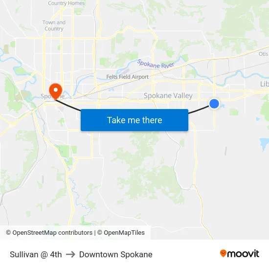 Sullivan @ 4th to Downtown Spokane map