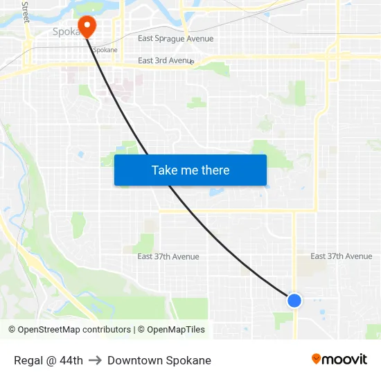 Regal @ 44th to Downtown Spokane map