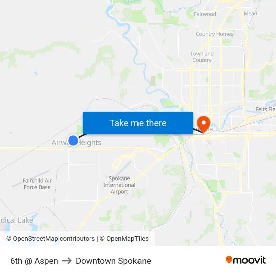 6th @ Aspen to Downtown Spokane map