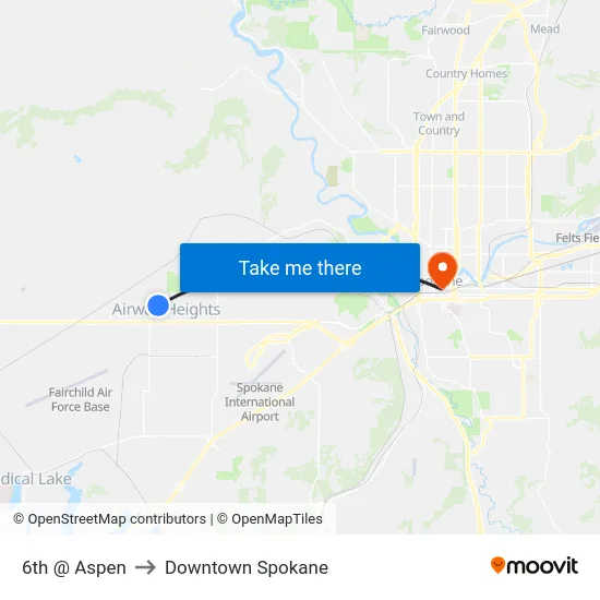 6th @ Aspen to Downtown Spokane map