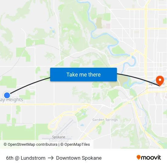 6th @ Lundstrom to Downtown Spokane map
