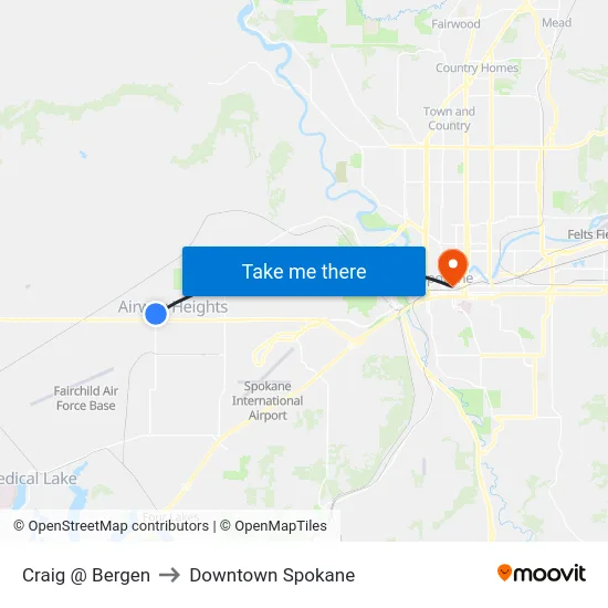 Craig @ Bergen to Downtown Spokane map