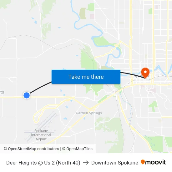 Deer Heights @ Us 2 (North 40) to Downtown Spokane map