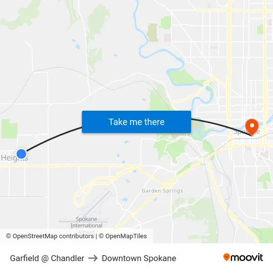 Garfield @ Chandler to Downtown Spokane map