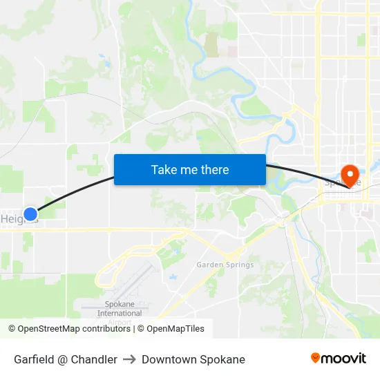 Garfield @ Chandler to Downtown Spokane map