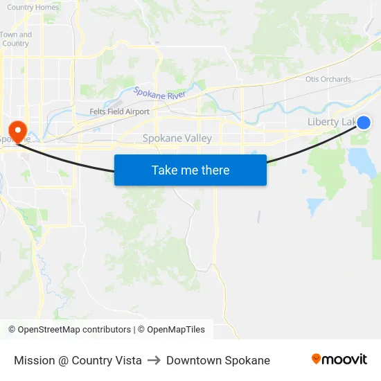 Mission @ Country Vista to Downtown Spokane map