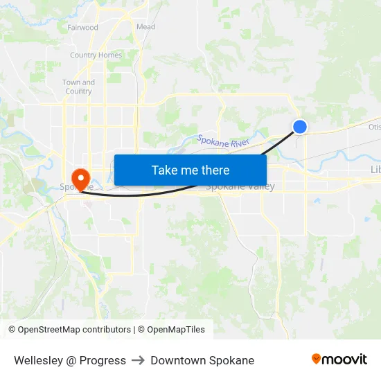 Wellesley @ Progress to Downtown Spokane map