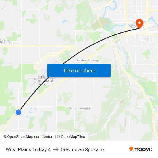 West Plains Tc Bay 4 to Downtown Spokane map