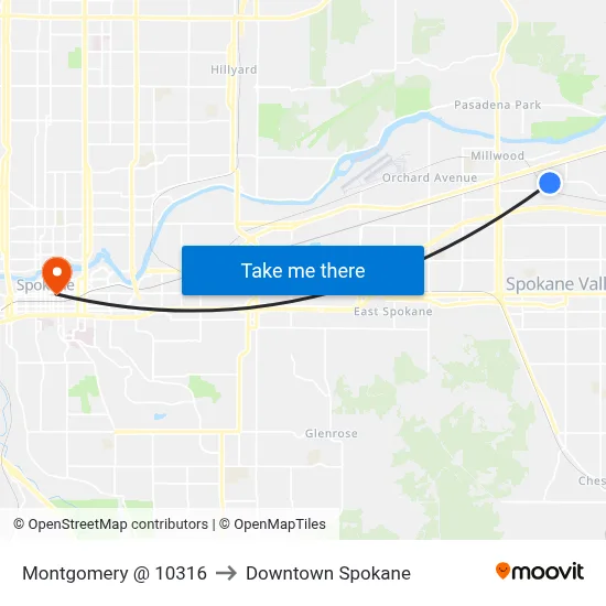 Montgomery @ 10316 to Downtown Spokane map