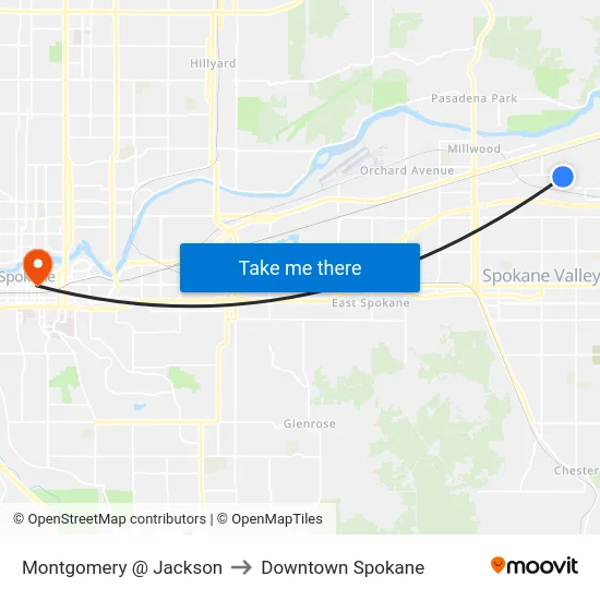 Montgomery @ Jackson to Downtown Spokane map