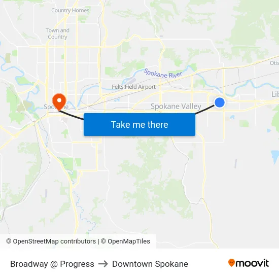 Broadway @ Progress to Downtown Spokane map