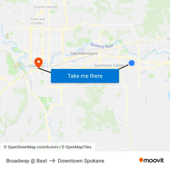 Broadway @ Best to Downtown Spokane map