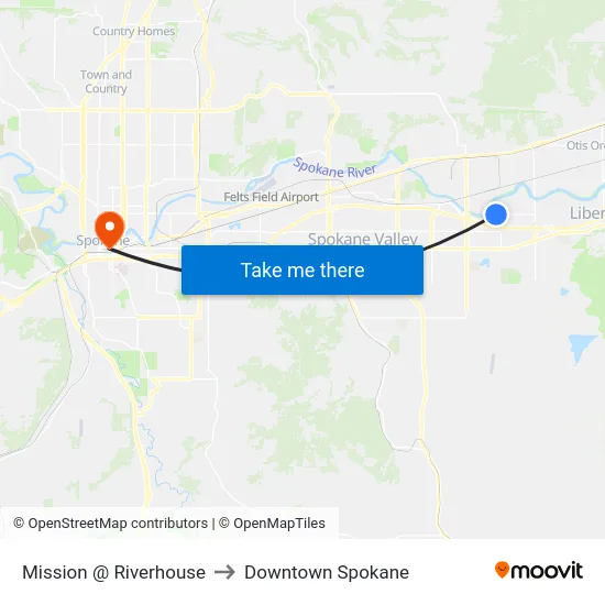 Mission @ Riverhouse to Downtown Spokane map