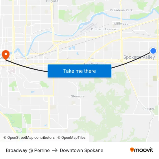 Broadway @ Perrine to Downtown Spokane map