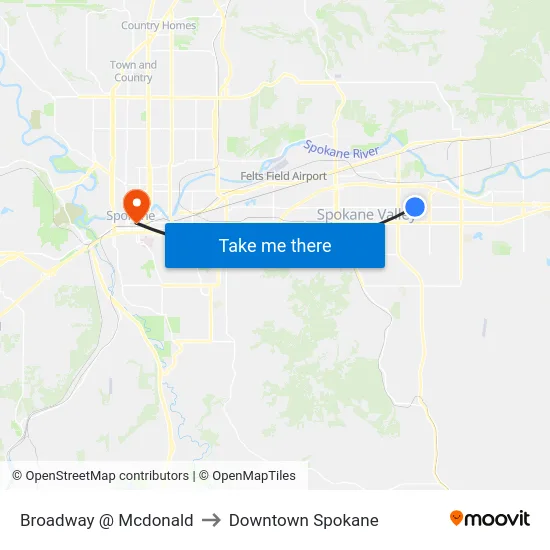 Broadway @ Mcdonald to Downtown Spokane map