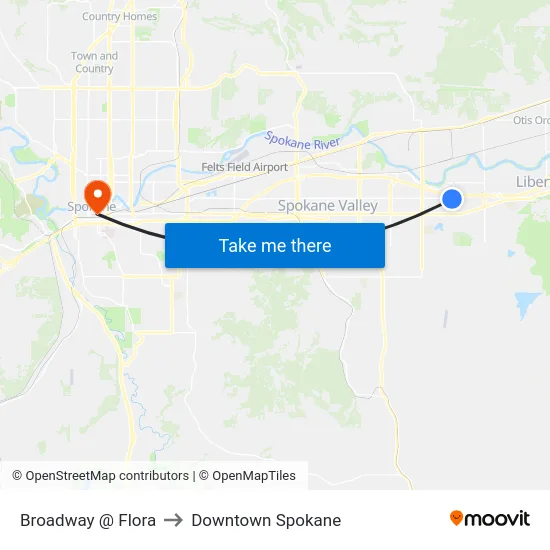 Broadway @ Flora to Downtown Spokane map