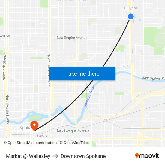 Market @ Wellesley to Downtown Spokane map