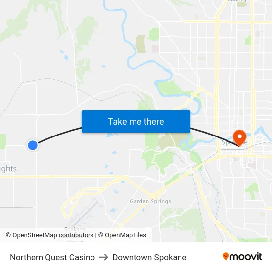 Northern Quest Casino to Downtown Spokane map