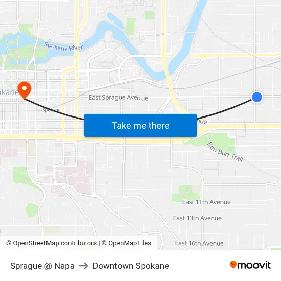 Sprague @ Napa to Downtown Spokane map