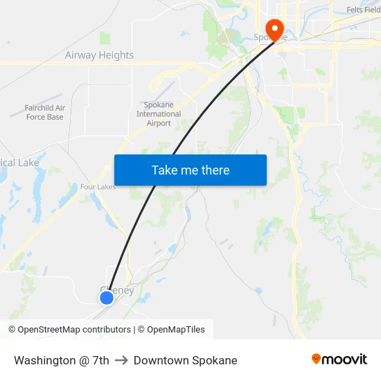 Washington @ 7th to Downtown Spokane map