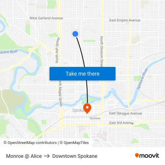 Monroe @ Alice to Downtown Spokane map