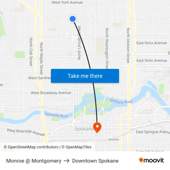 Monroe @ Montgomery to Downtown Spokane map