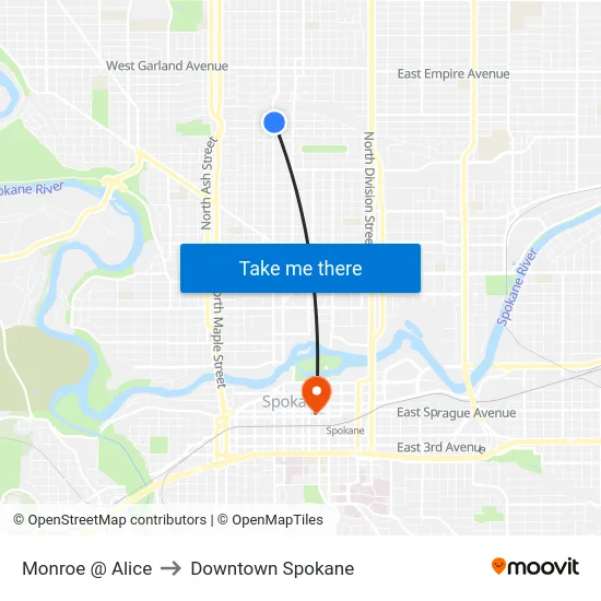 Monroe @ Alice to Downtown Spokane map