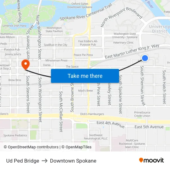 Ud Ped Bridge to Downtown Spokane map