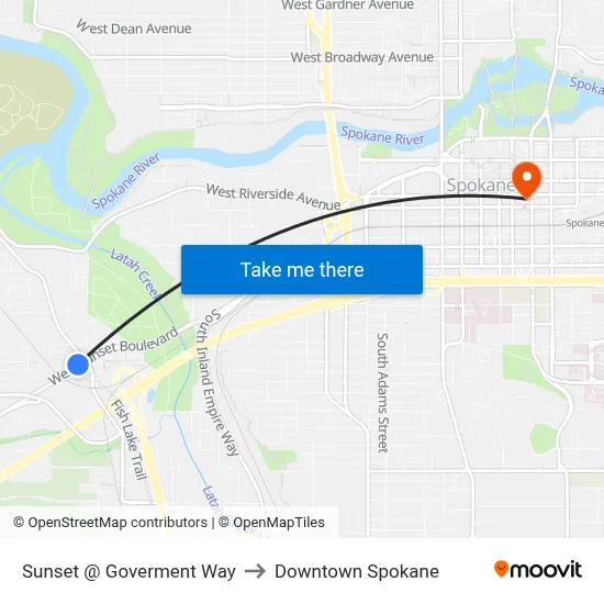 Sunset @ Goverment Way to Downtown Spokane map