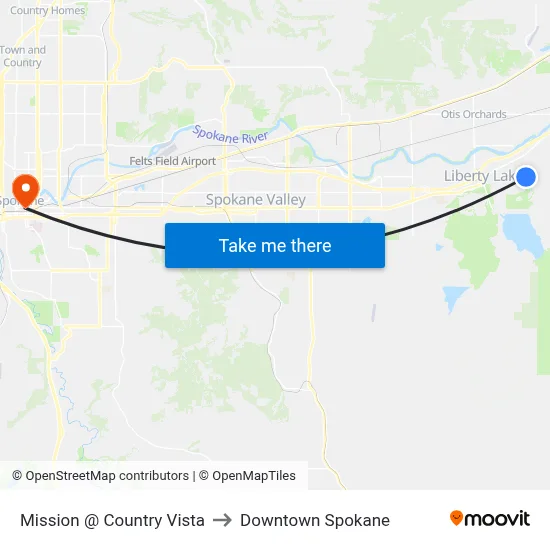 Mission @ Country Vista to Downtown Spokane map