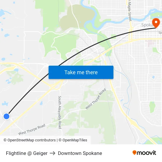 Flightline @ Geiger to Downtown Spokane map