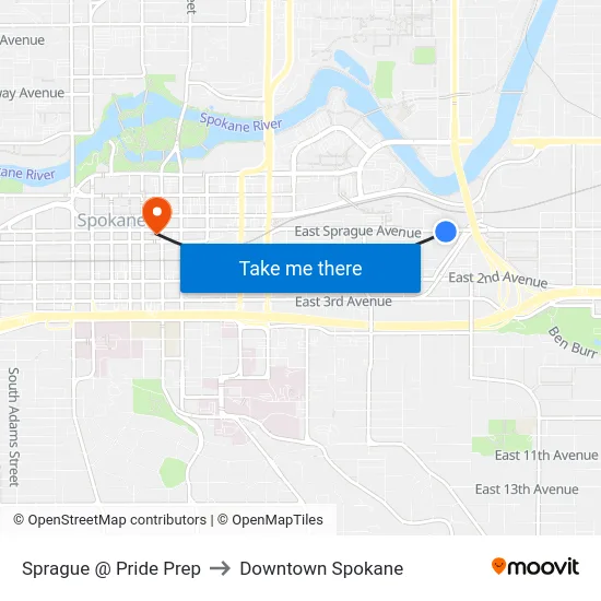 Sprague @ Pride Prep to Downtown Spokane map