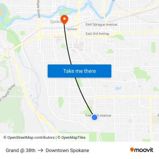 Grand @ 38th to Downtown Spokane map