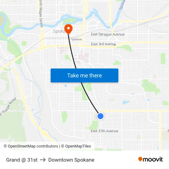 Grand @ 31st to Downtown Spokane map