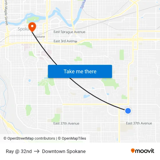 Ray @ 32nd to Downtown Spokane map