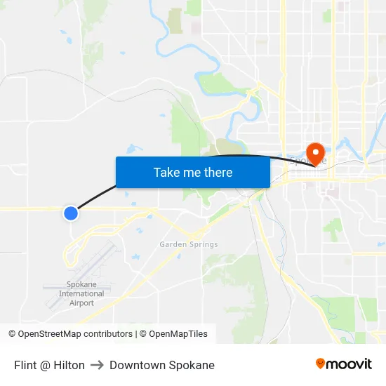 Flint @ Hilton to Downtown Spokane map