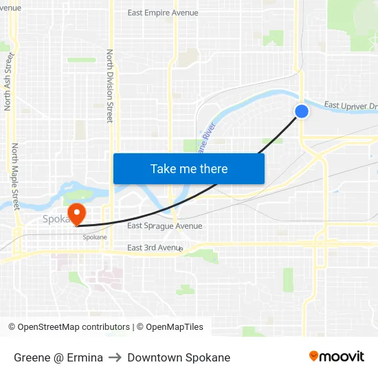 Greene @ Ermina to Downtown Spokane map