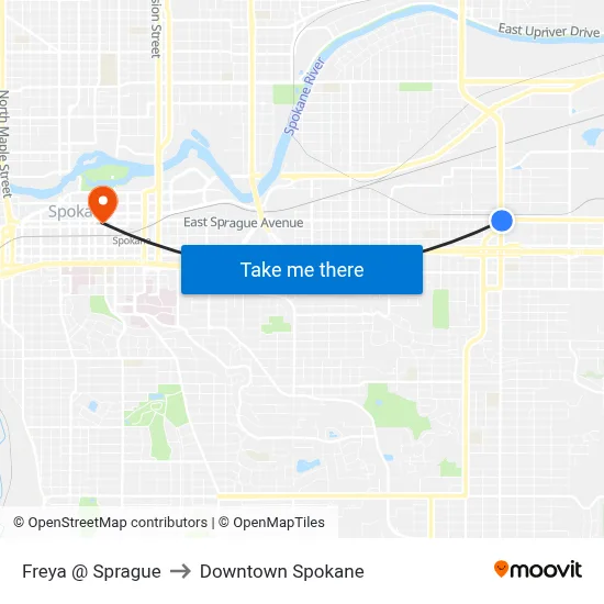 Freya @ Sprague to Downtown Spokane map