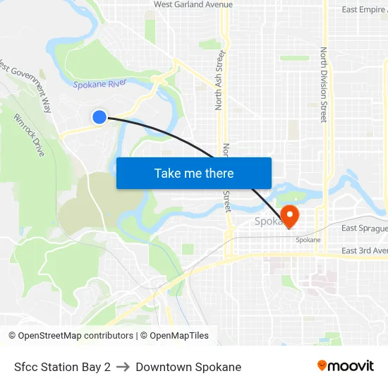 Sfcc Station Bay 2 to Downtown Spokane map