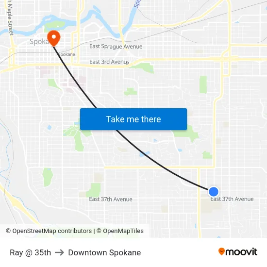 Ray @ 35th to Downtown Spokane map