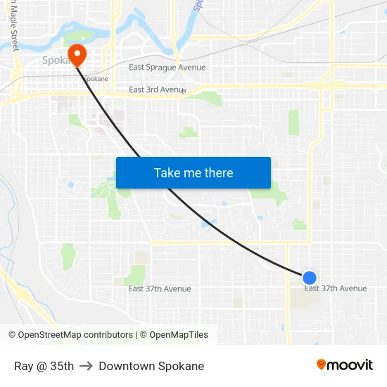 Ray @ 35th to Downtown Spokane map