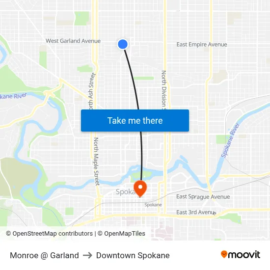 Monroe @ Garland to Downtown Spokane map