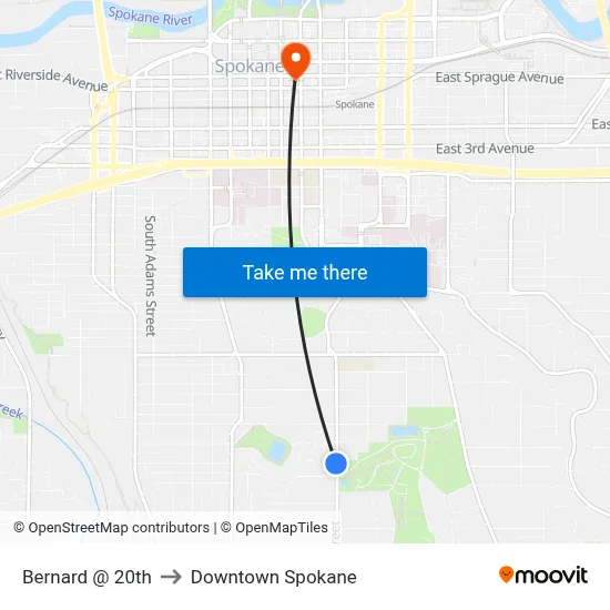 Bernard @ 20th to Downtown Spokane map