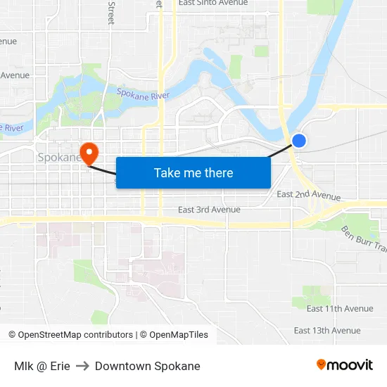 Mlk @ Erie to Downtown Spokane map